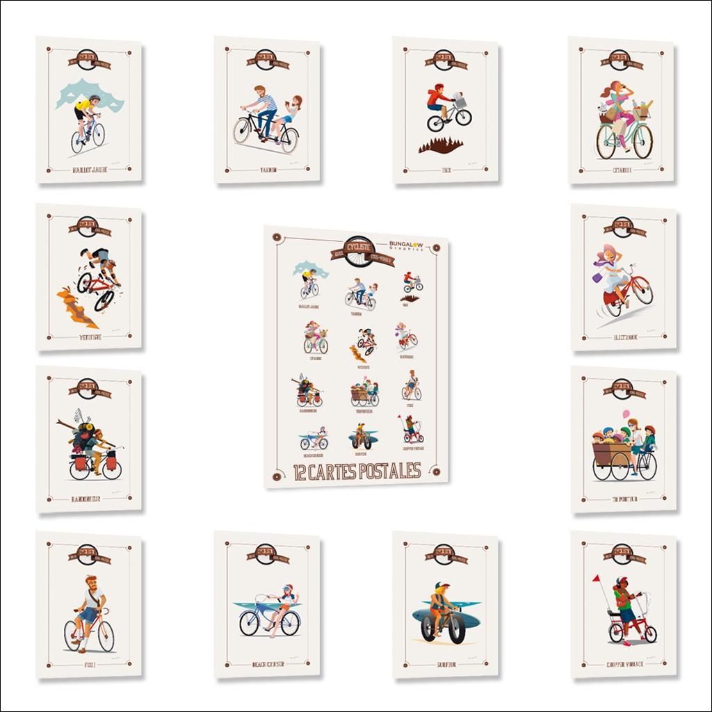Pack 12 cartes postales Cyclistes